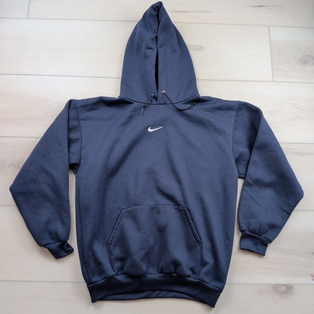 Vintage Nike Center Swoosh Hoodie Navy Blue Made in USA Mens Large Sweatshirt